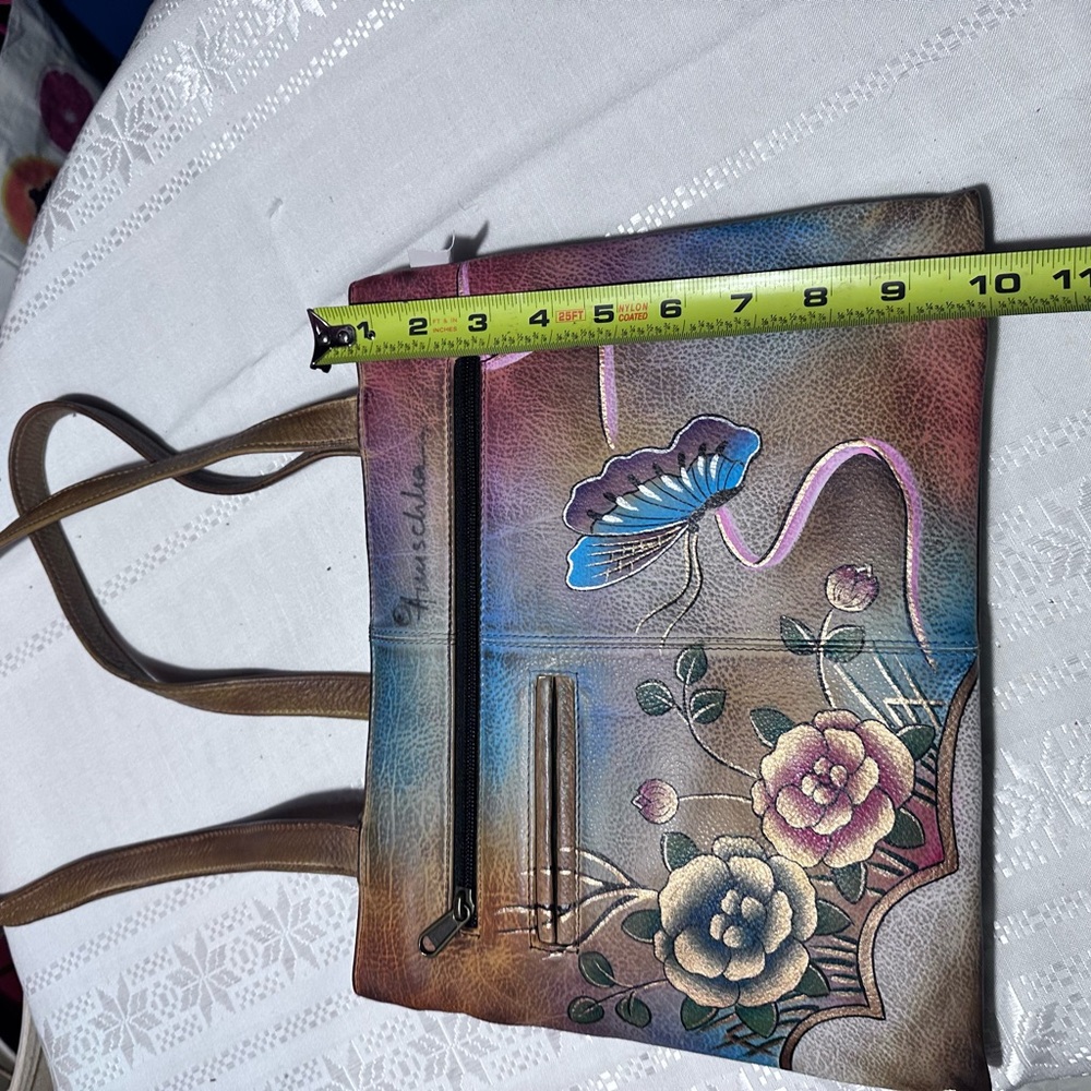 Anuschka Hand Painted Leather Shoulder/Tote Bag Floral Butterfly Art Purse - Picture 4 of 12